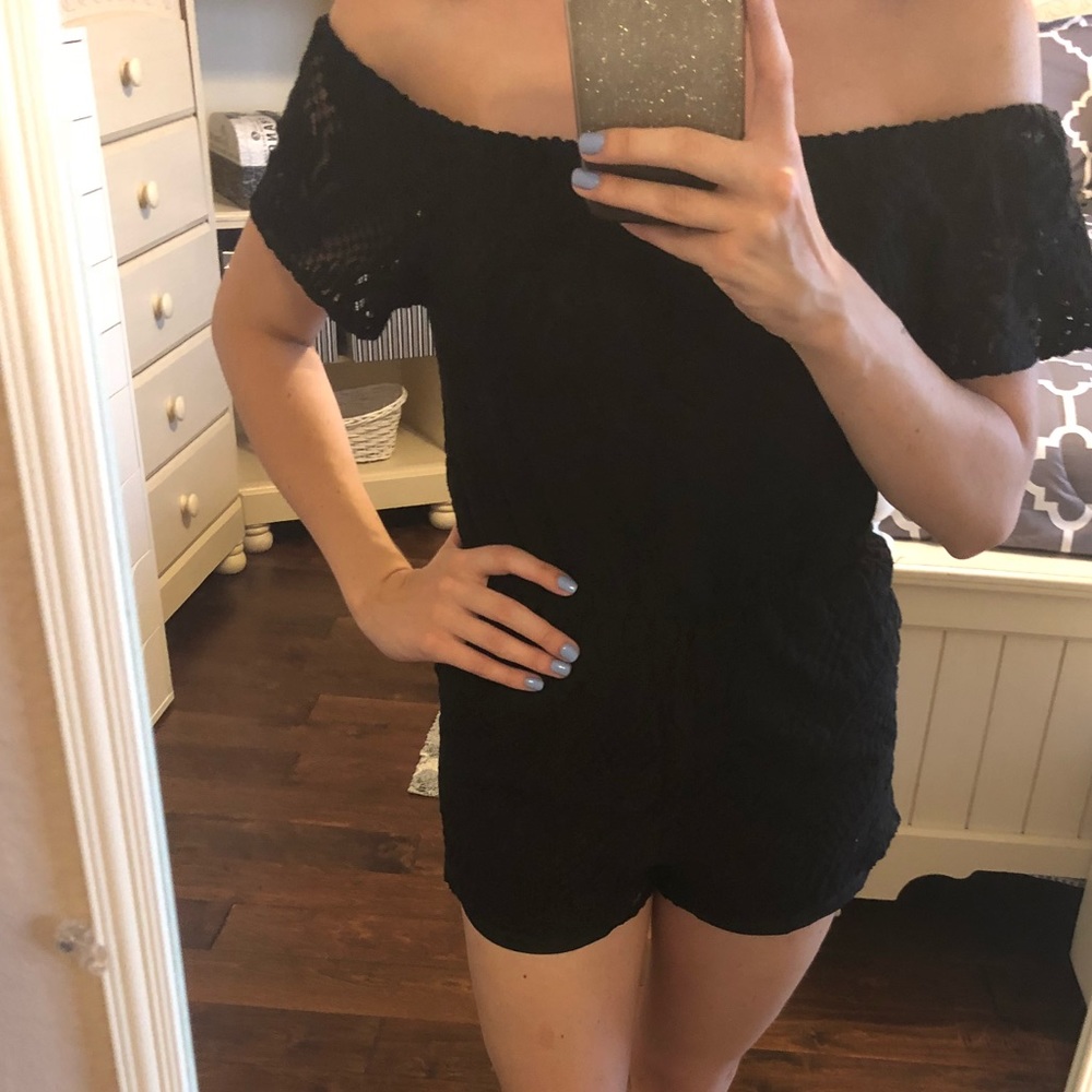 Black Lace Off the Shoulder Romper